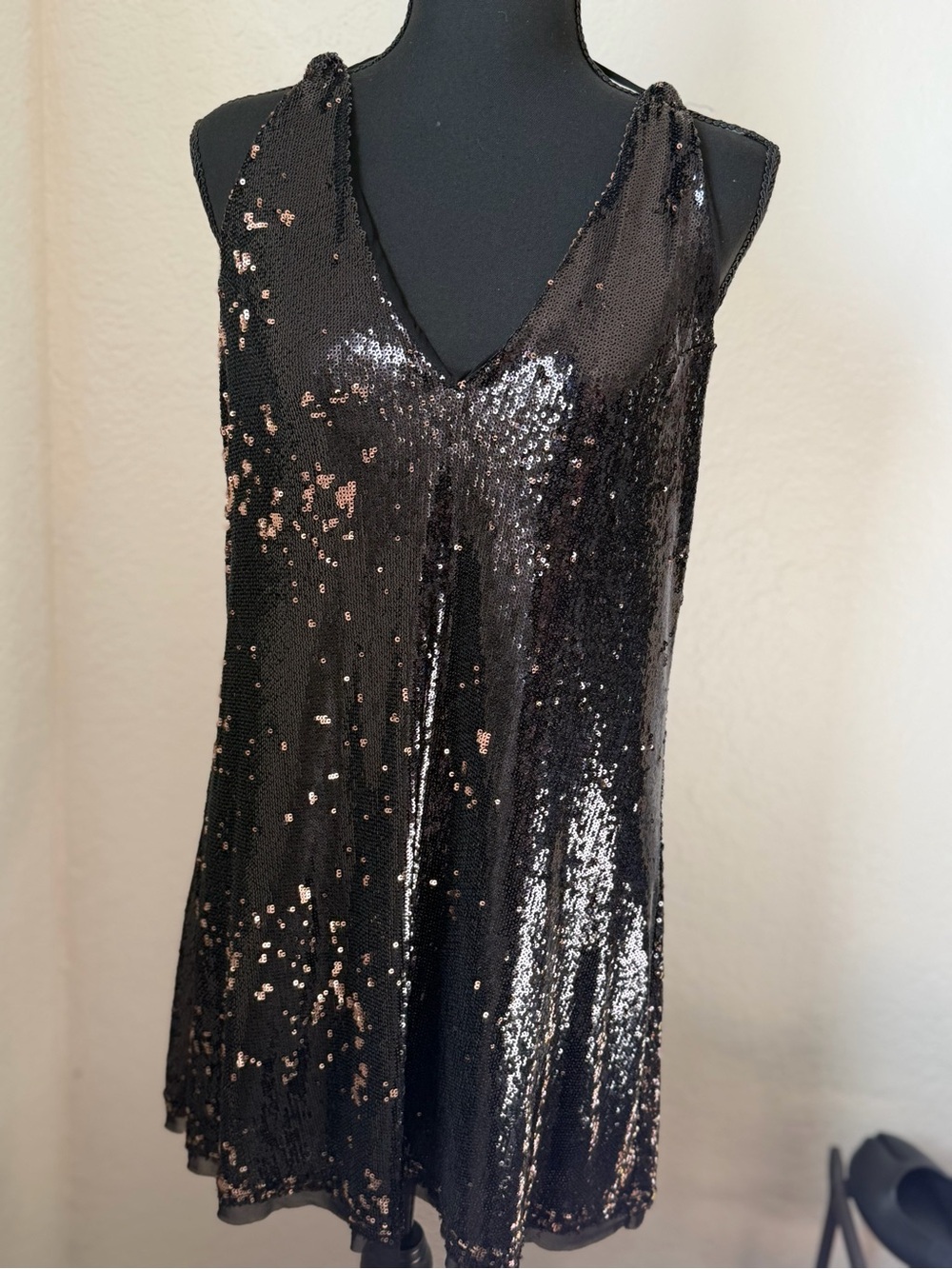 Free People Double Take Sequin Black Mini Dress Women's Size M
